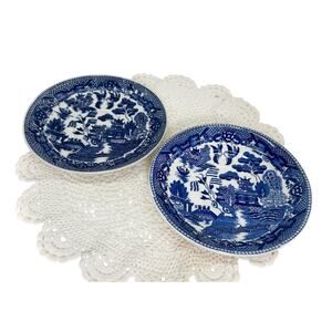 VTG Set of 2 Blue Willow 6 Inch Saucers - Mid Century Decor, Royal Blue - Japan